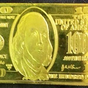 Shiny Gold-Plated 100 Dollar Bill Replica and Betsy Ross Flag coin!